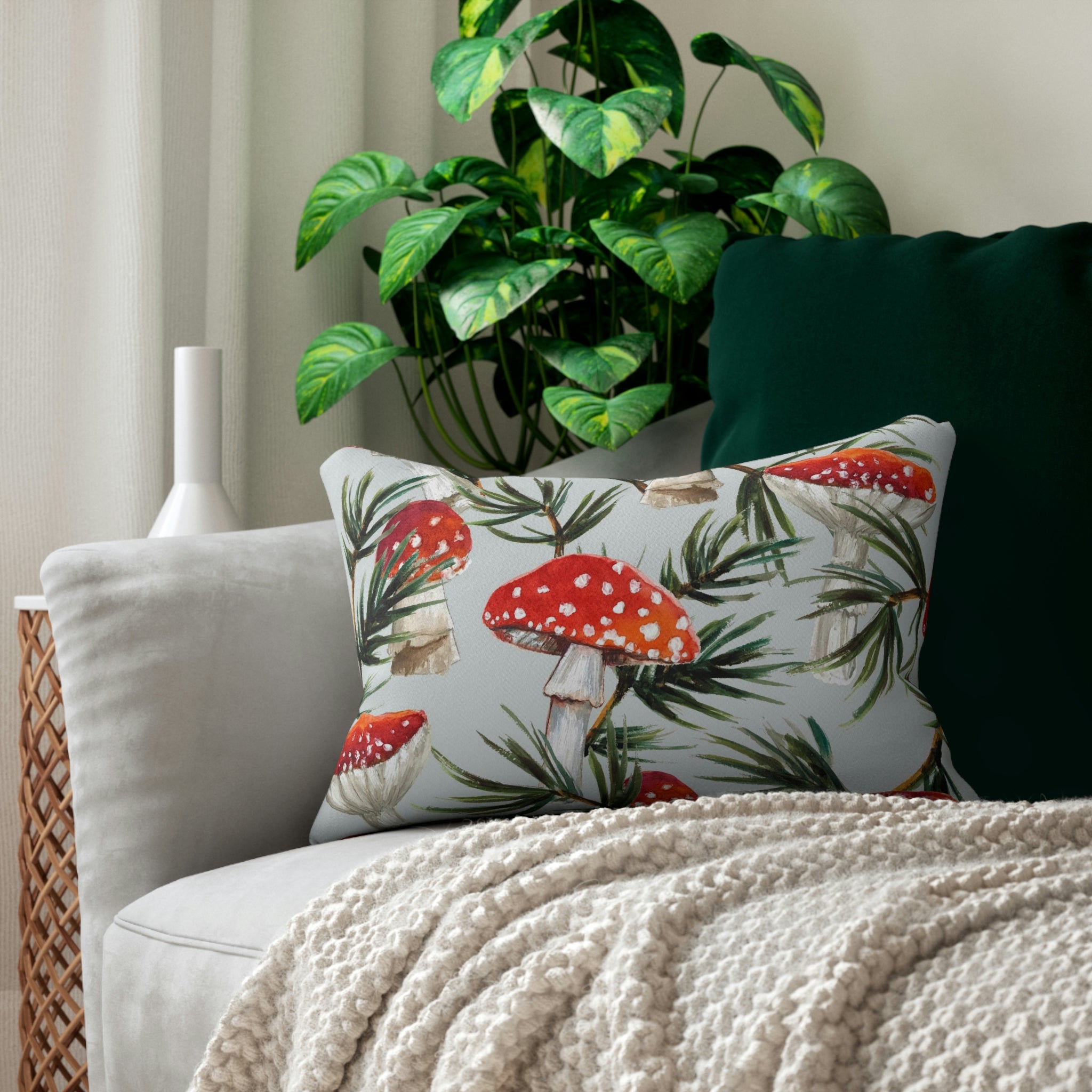 Mushroom Lumbar Pillow | White Fantasy Forest