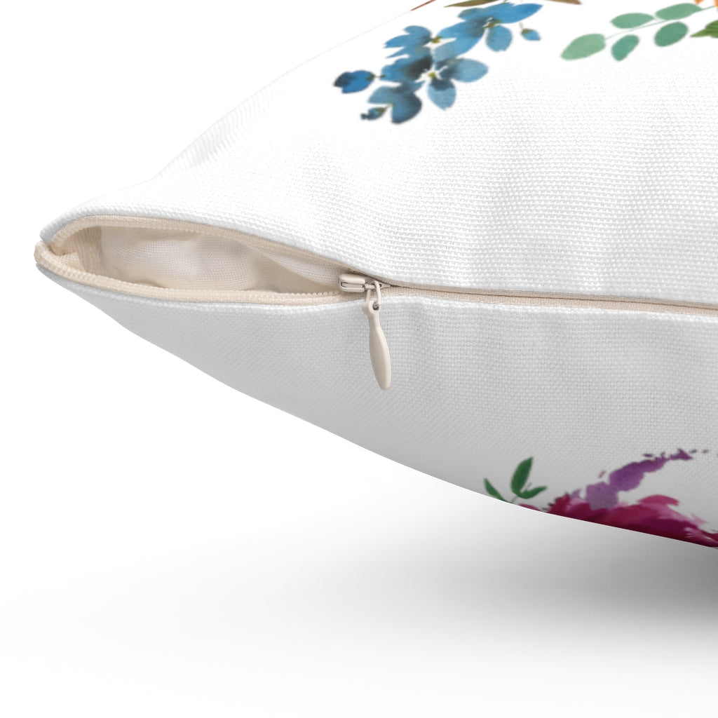 Floral Boho Pillow Cover | White Pastel Teal Pink Peach Peonies Green