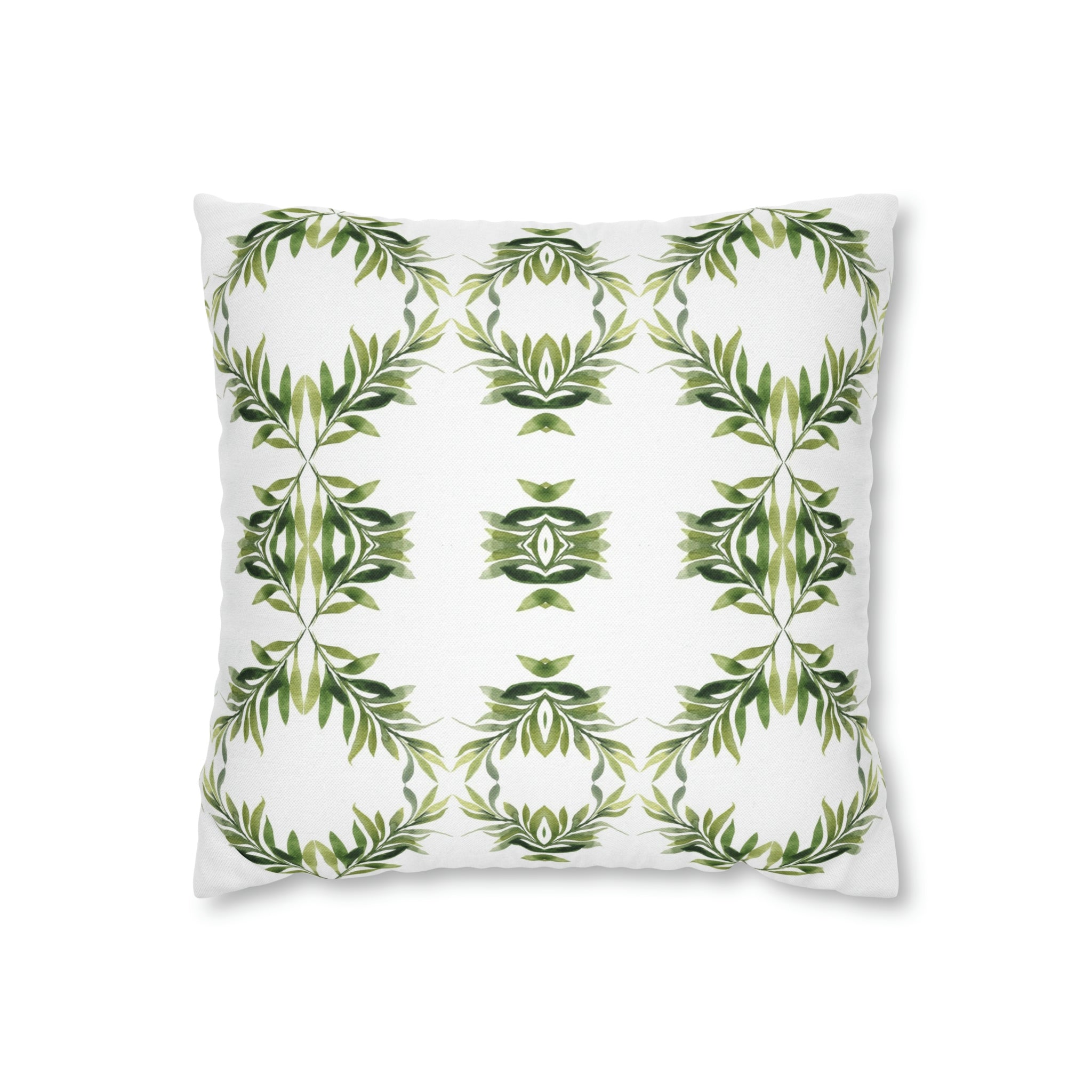 Floral Pillow Cover | Sage Green Leaves, White