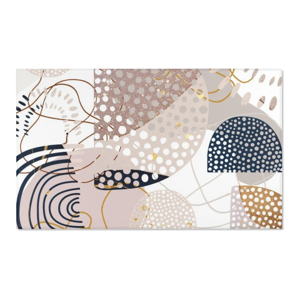 Geometric Boho Area Rug | Navy White Beige Shapes