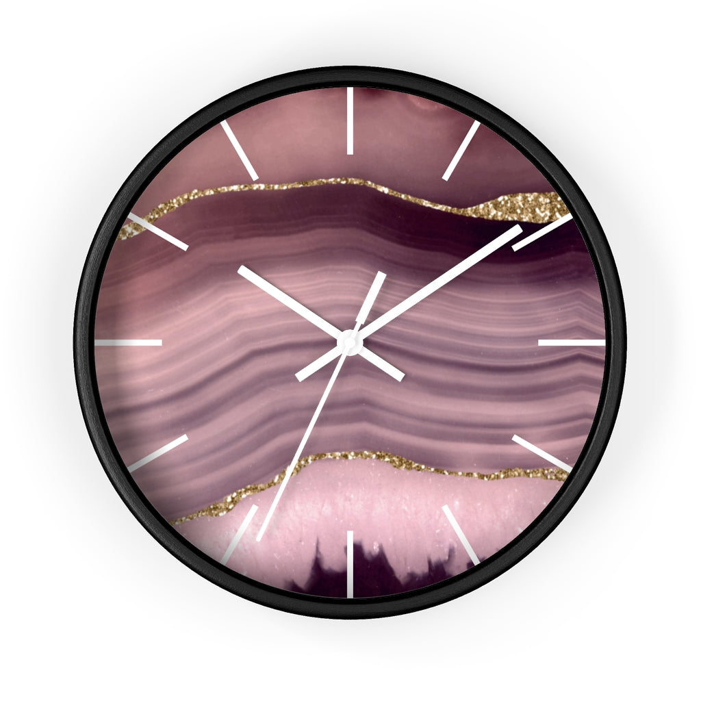 Marble Print, Wood, Wall Clock, Lavender Gold 10"