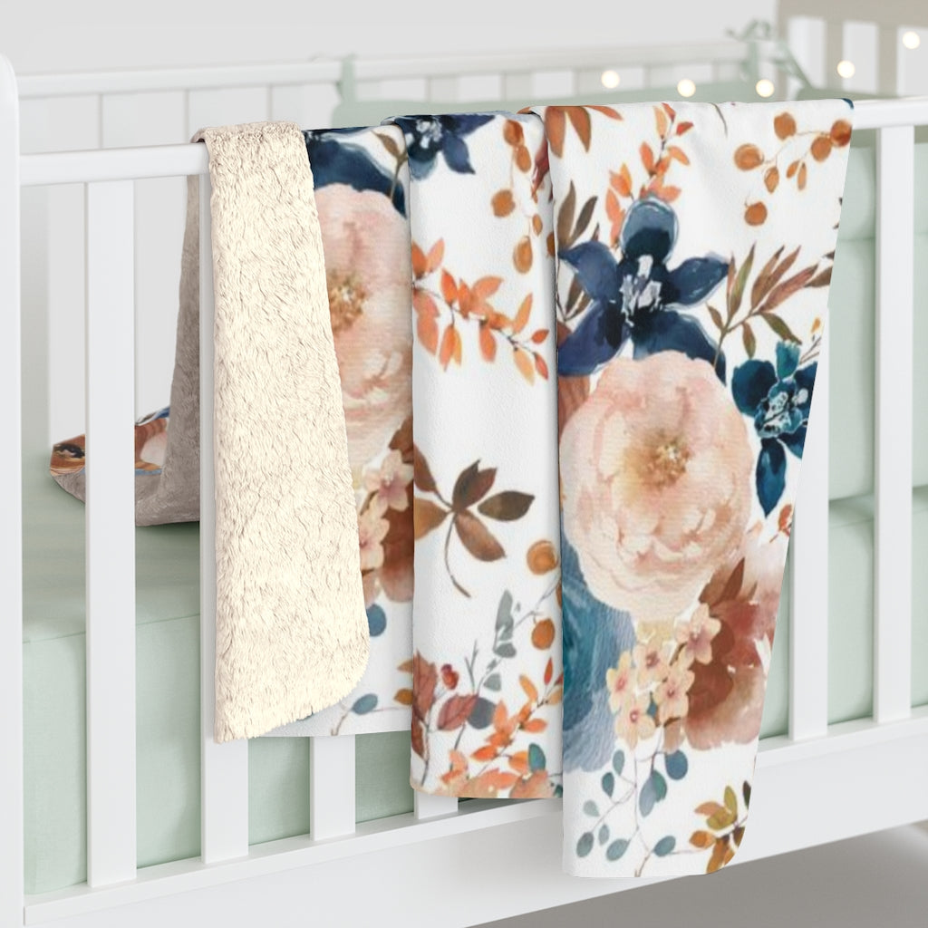 Floral Comfy Blanket | Dusty Blue Brown Cinnamon