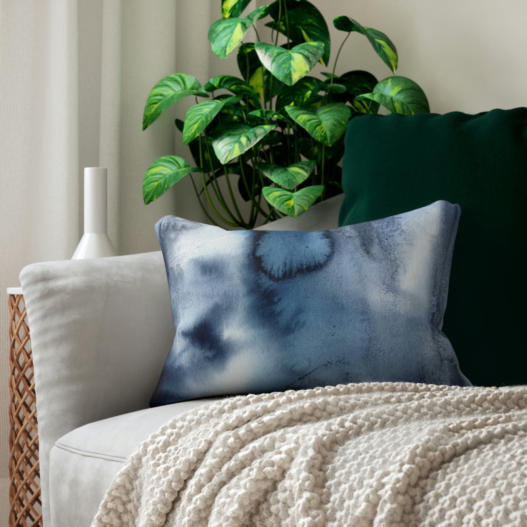 Abstract Lumbar Pillow | Navy White Ombre Minimalist