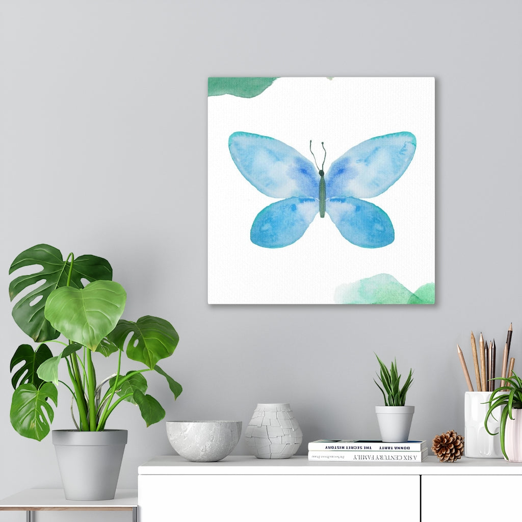 WHIMSICAL WALL CANVAS ART | White Green Blue Butterfly
