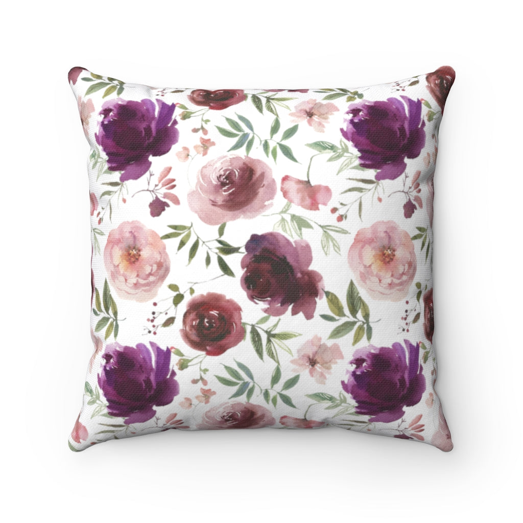 Floral Boho Pillow Cover | Burgundy Blush Cream Roses White Green