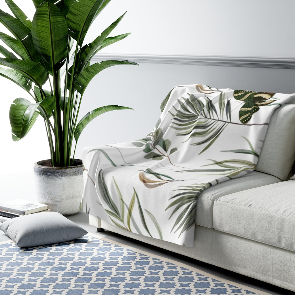Floral Comfy Blanket | Green Leaves Butterflies