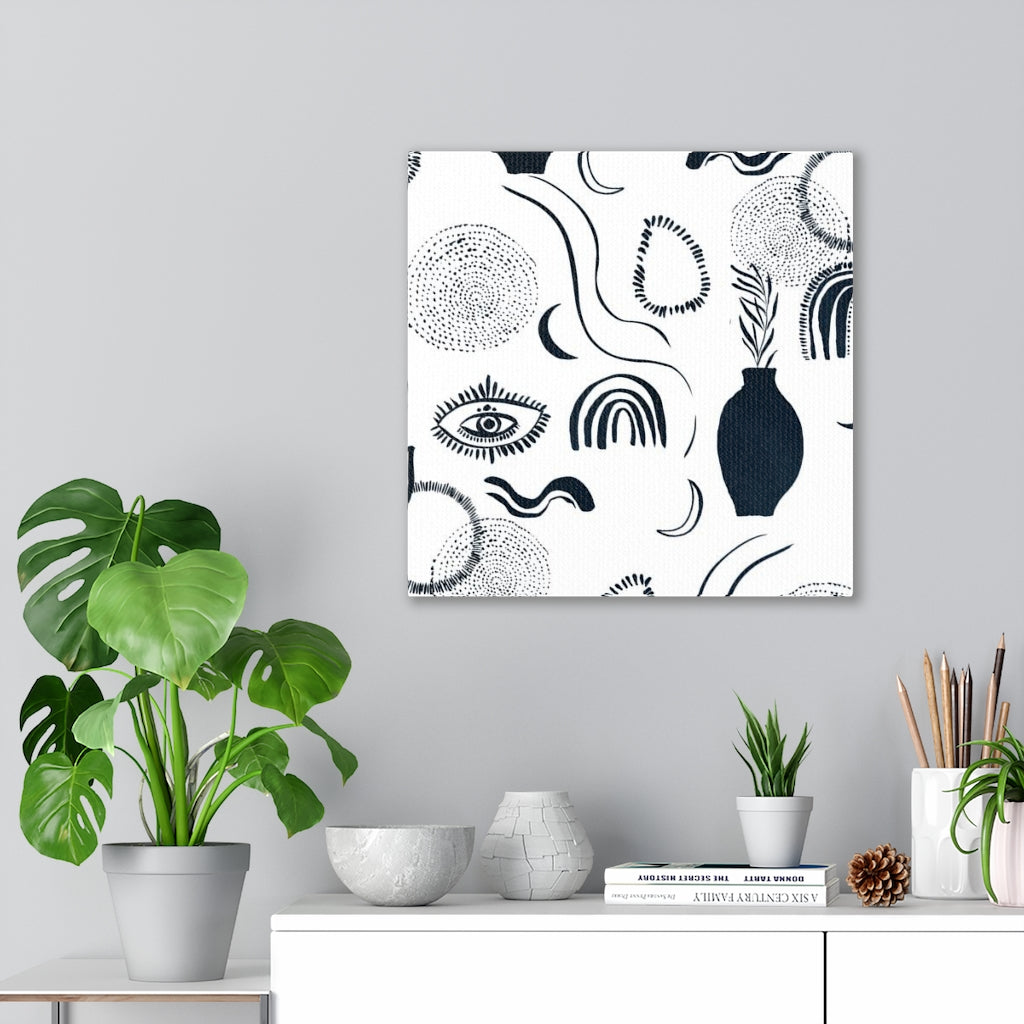 MINIMALIST WALL CANVAS ART | White Navy Blue Boho Eyes