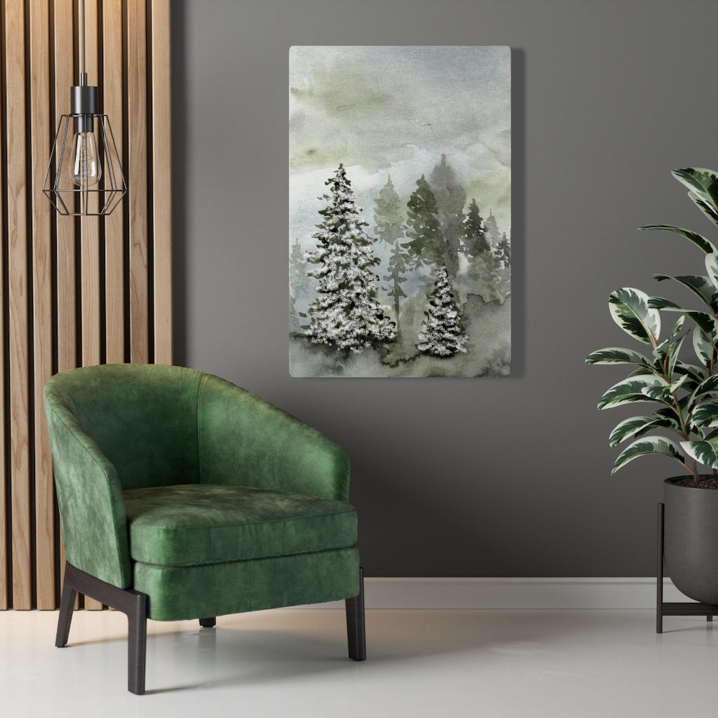 FLORAL WALL CANVAS ART | Grey Green Snow Forest Trees