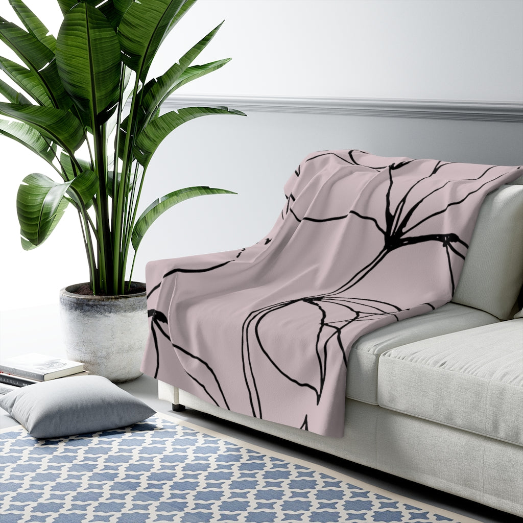 Black Dusty Pink, One Line Art, Floral Blanket