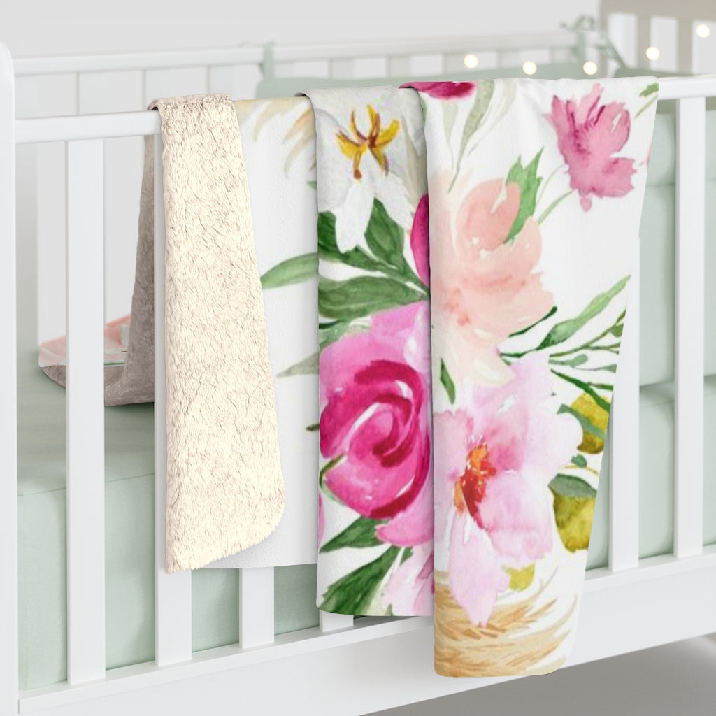 Floral Boho Comfy Blanket | White Pink Orchids