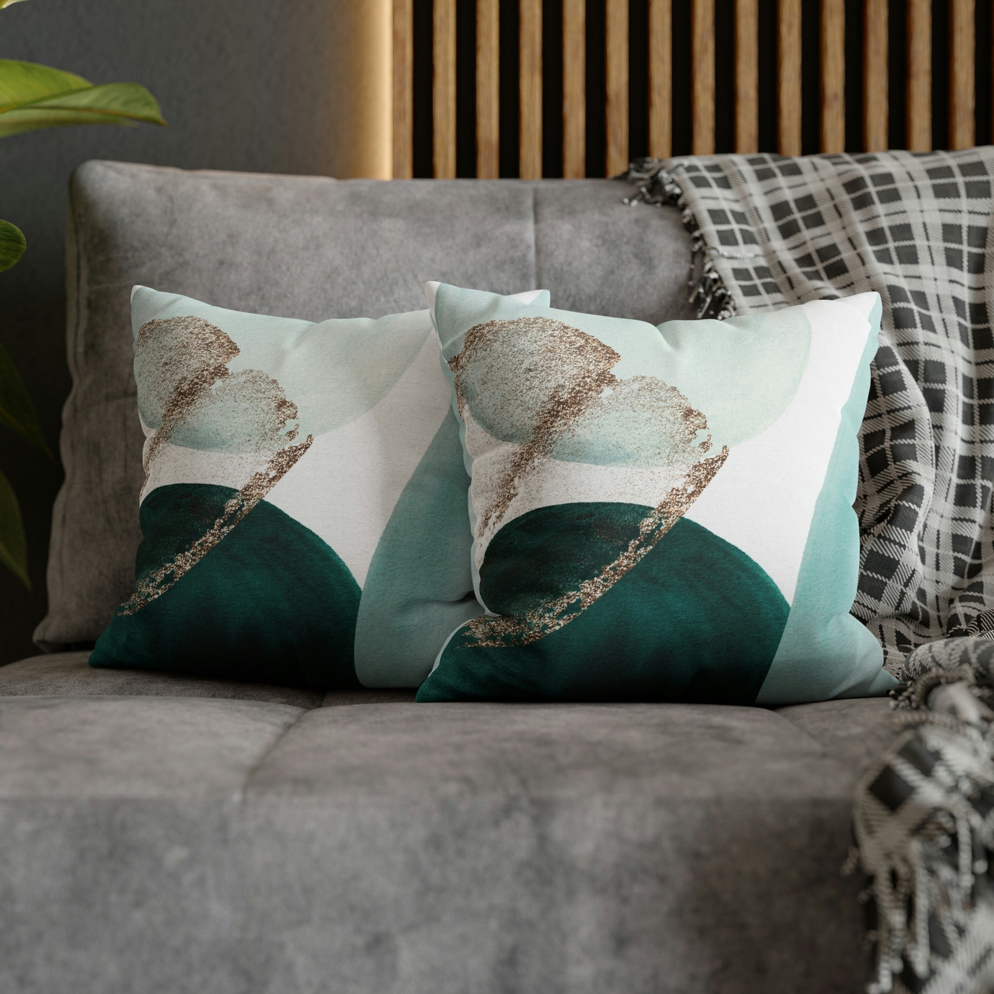 Abstract Boho Pillow Cover | Green Teal Gold