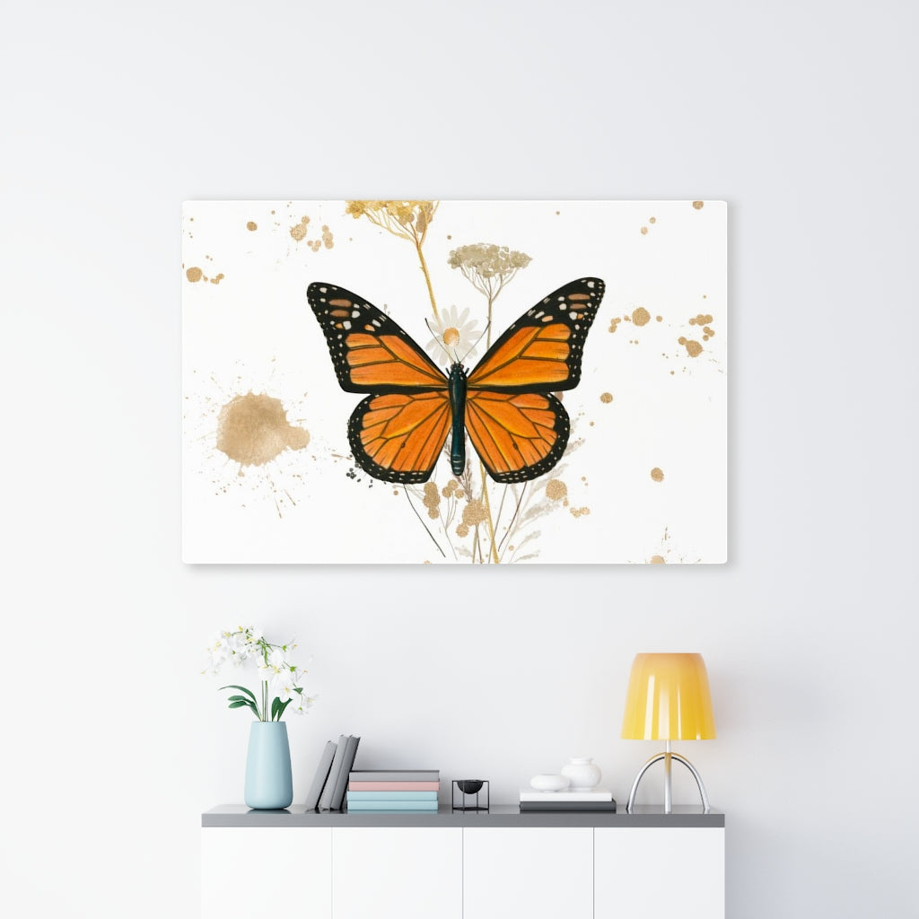 WHIMSICAL WALL CANVAS ART | White Gold Orange Butterfly