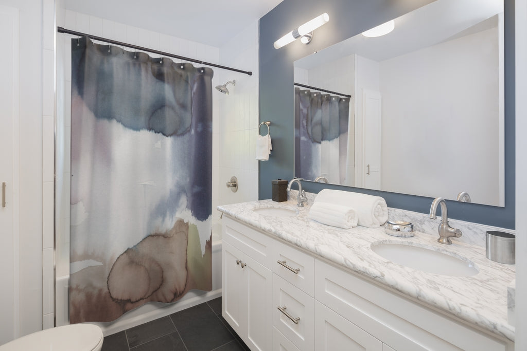 Navy Beige Abstract Shower Curtain