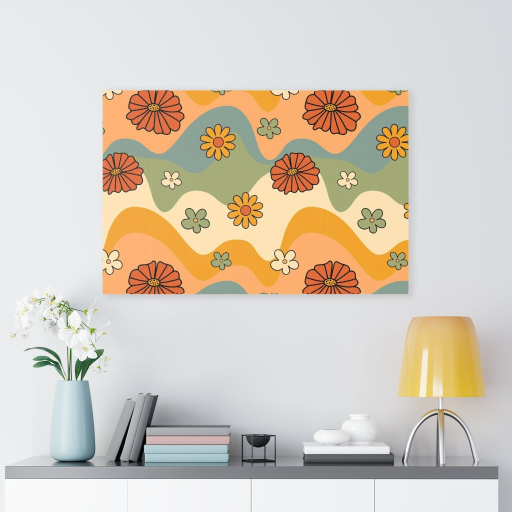 FLORAL WALL CANVAS ART | Retro Yellow Orange Green