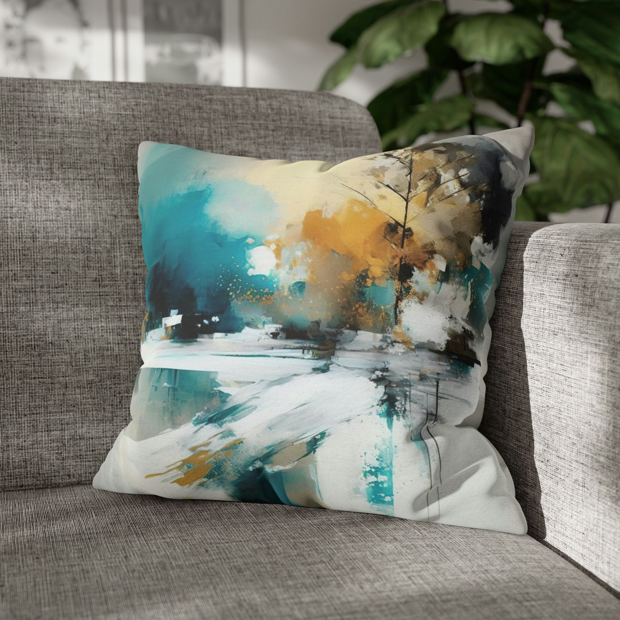 Abstract Pillow Cover | Beige Teal White