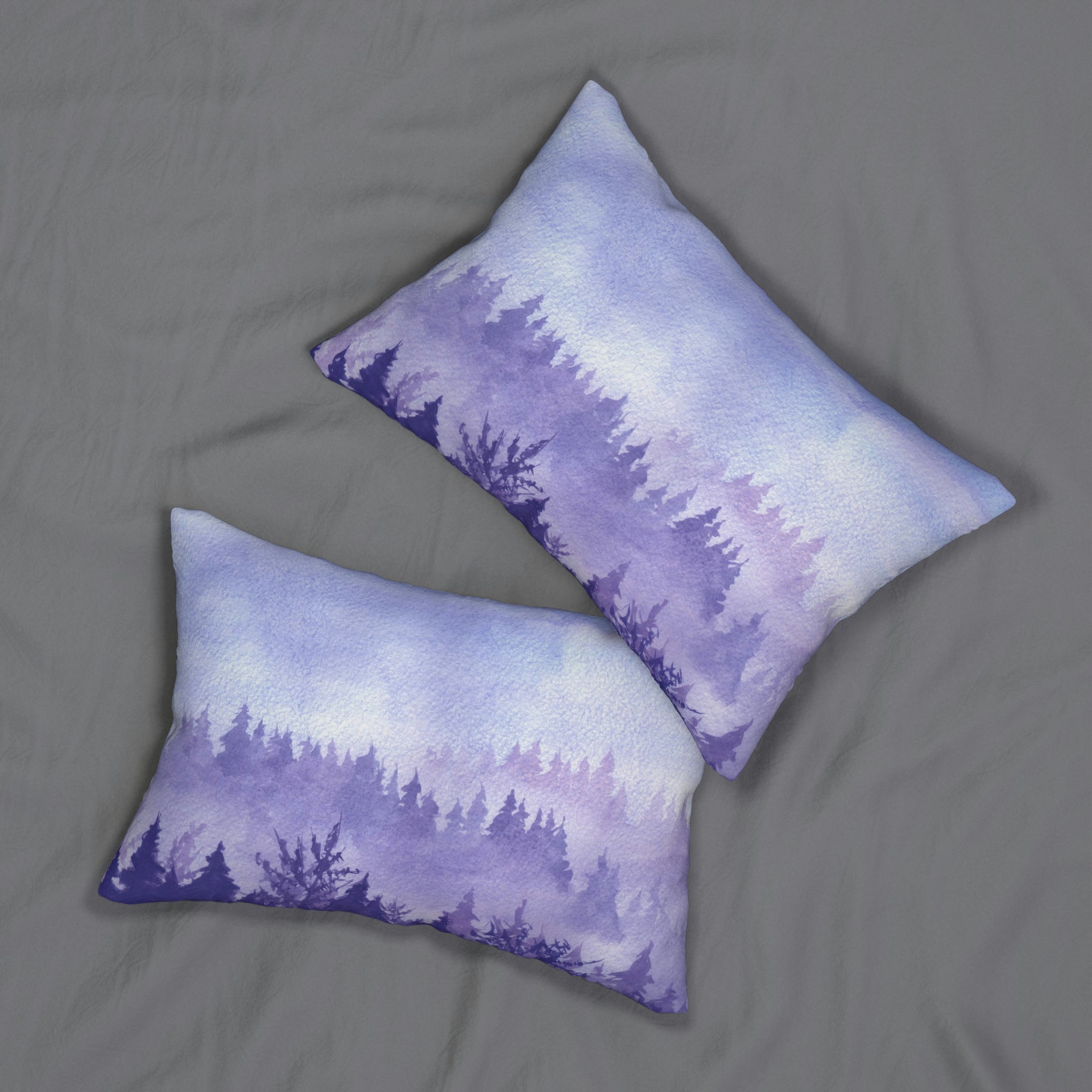 Nature Lumbar Pillow | Misty Lavender Purple, Blue Sky, Trees