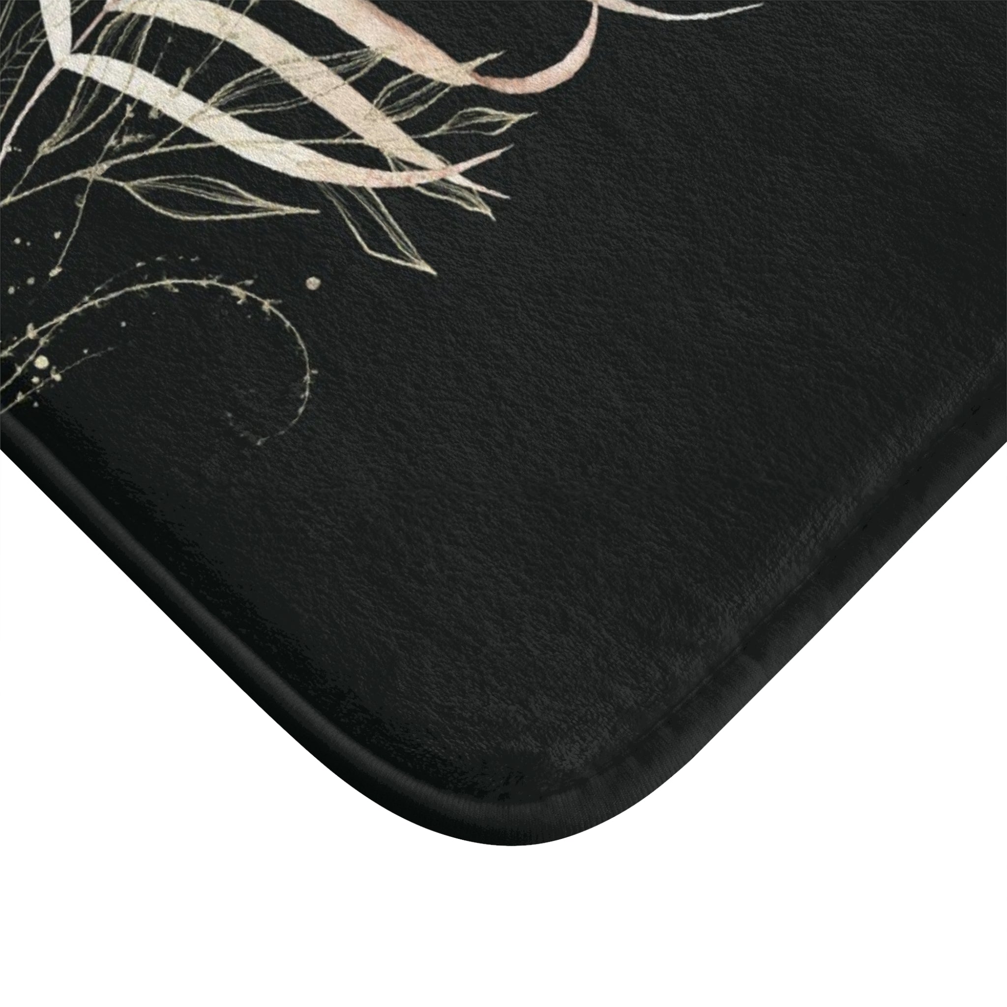 Floral Boho Bath, Kitchen Mat, Rug | Jungle Black Beige Brown Leaves