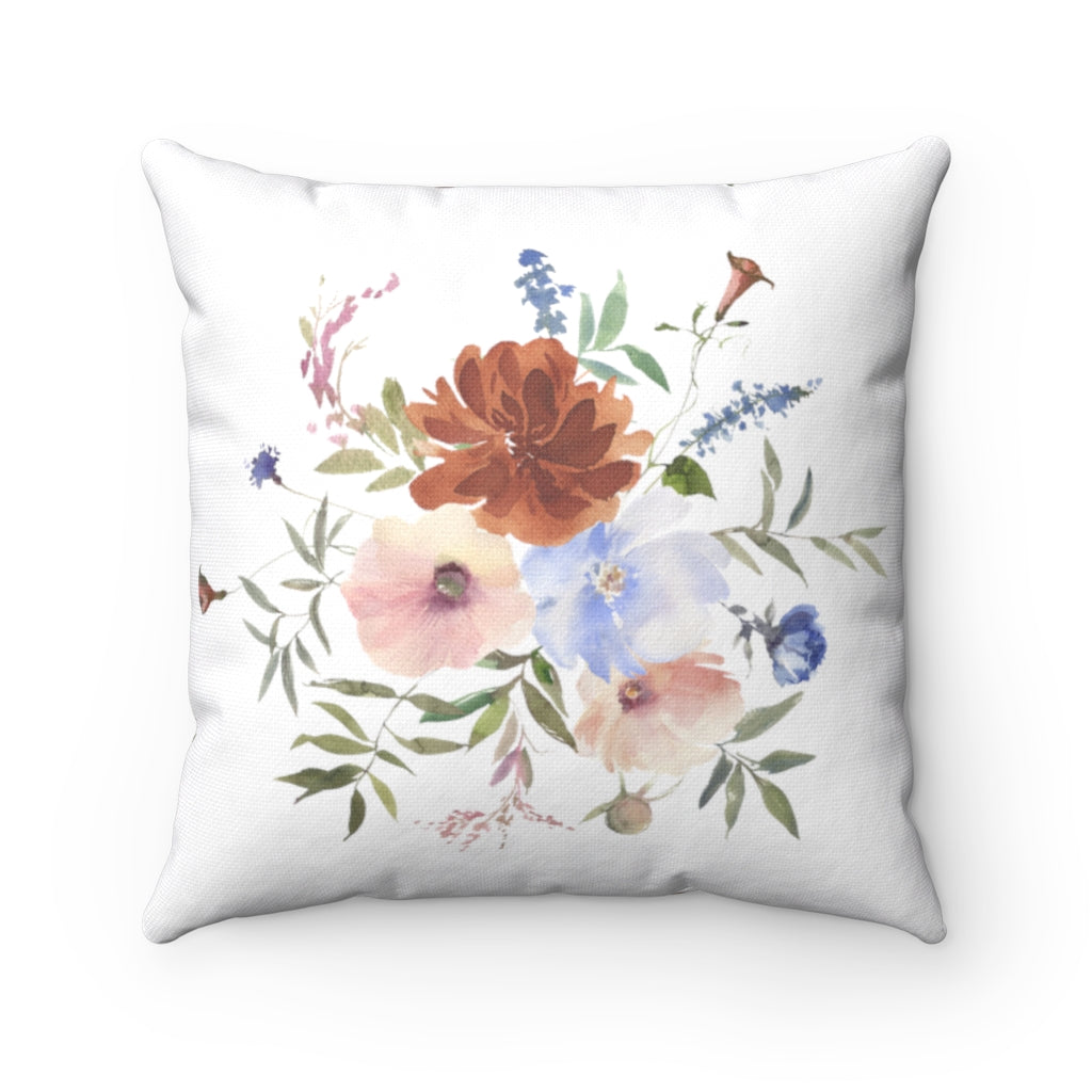 Floral Boho Pillow Cover | White Lavender Peach Rust Brown Peonies Green