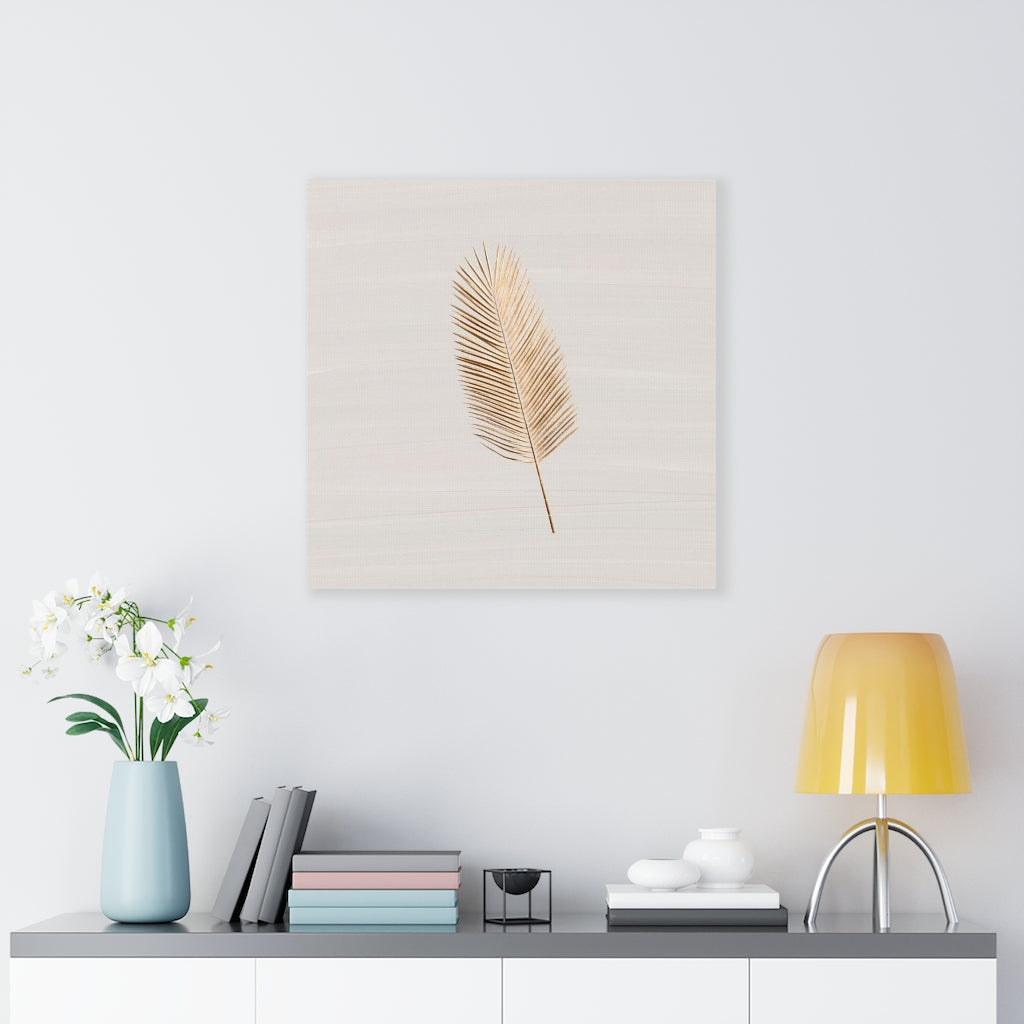 Modern Wall Canvas Art | Beige Gold Feather