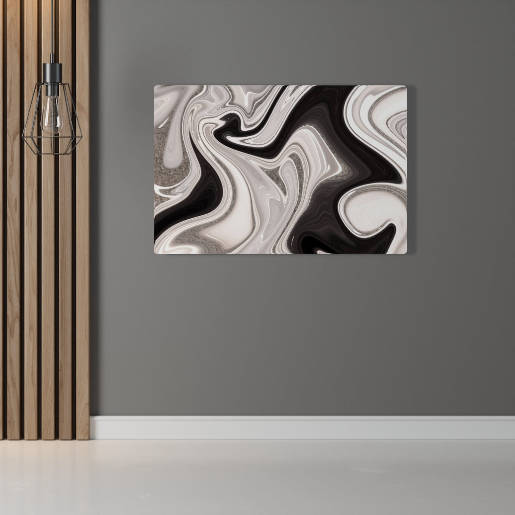 ABSTRACT WALL CANVAS ART | Black White Silver
