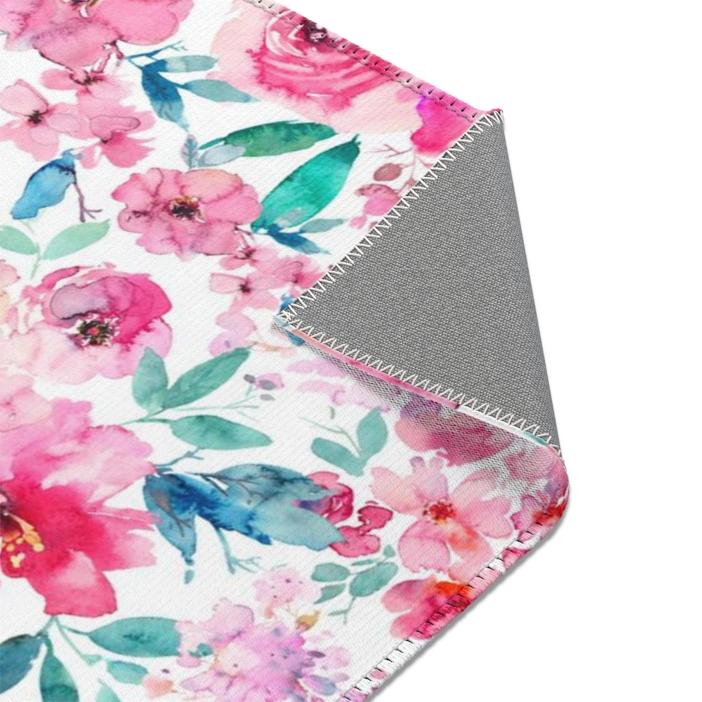 Floral Area Rug | Pink Peonies Teal