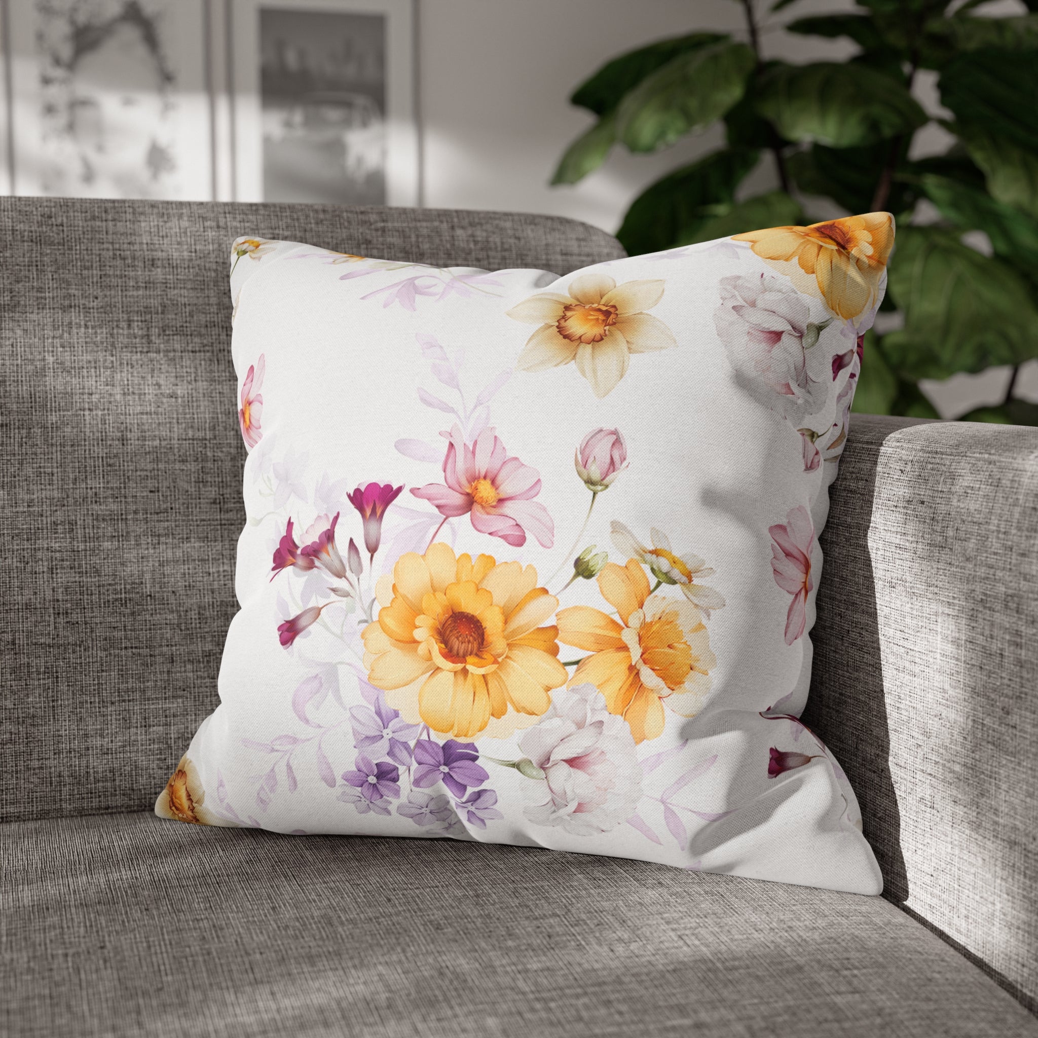 Floral Boho Pillow Cover | Spring White Yellow Pink