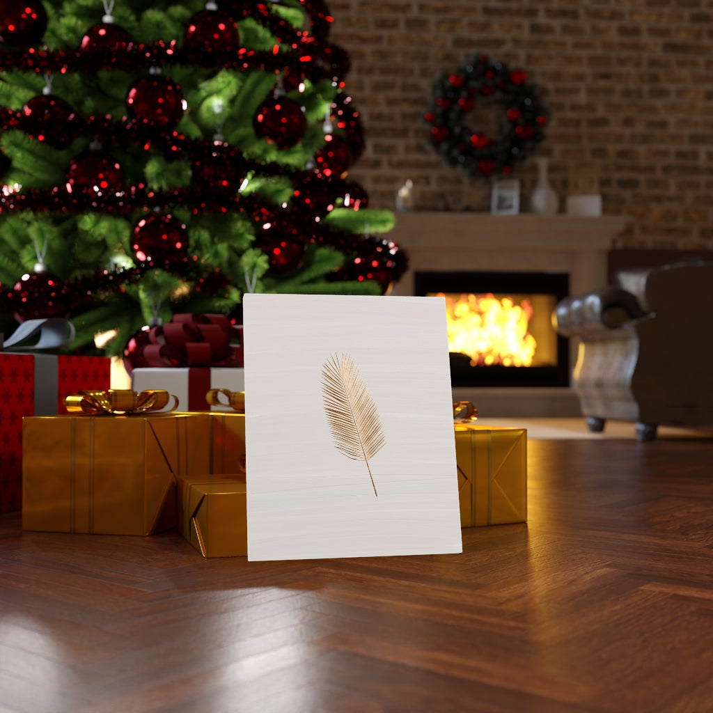 Modern Wall Canvas Art | Beige Gold Feather