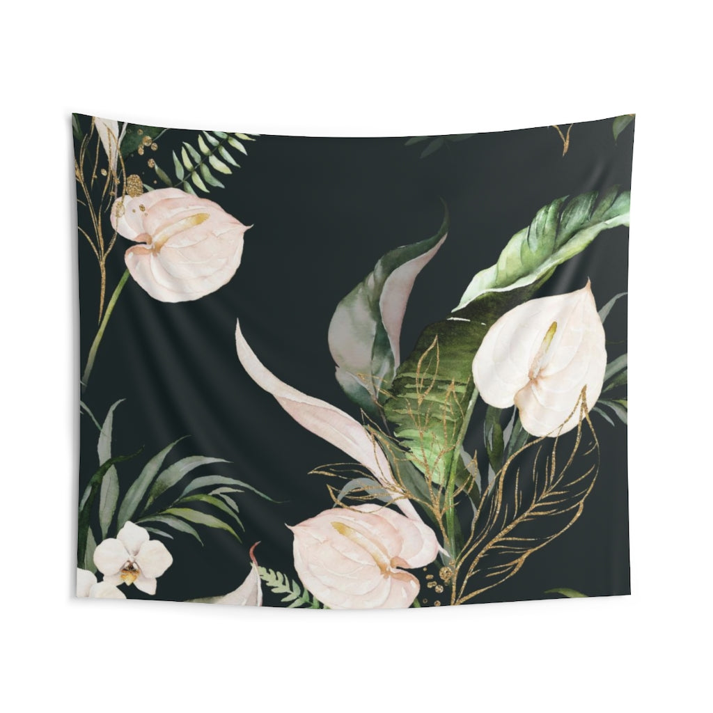Floral Tapestry | Black White Green Orchids
