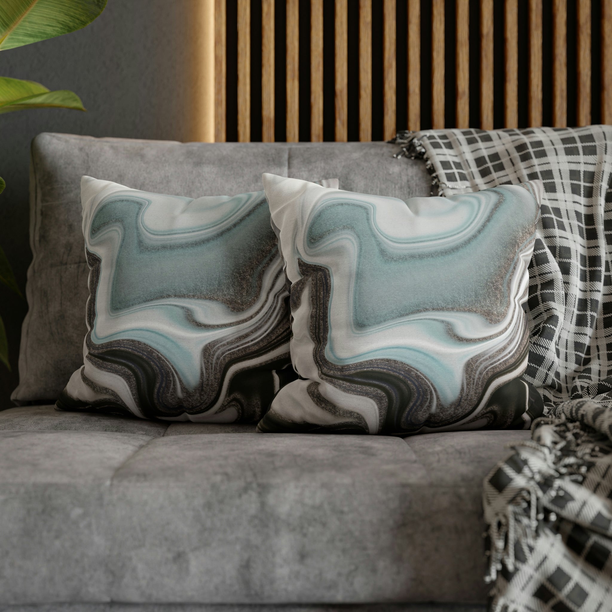 Abstract Boho Pillow Cover | Grey Mint Green | Watercolor