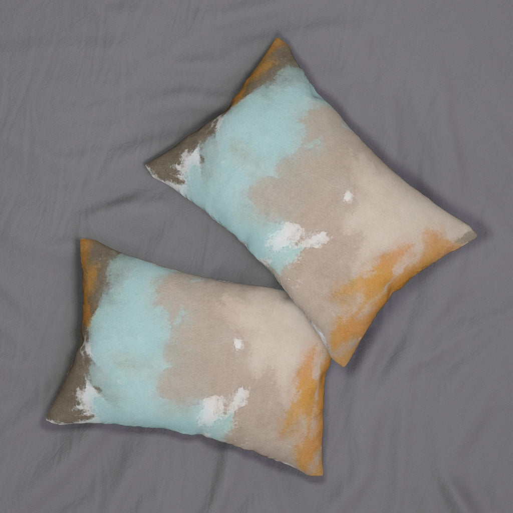 Abstract Boho Lumbar Pillow | Mint Green Beige Brown