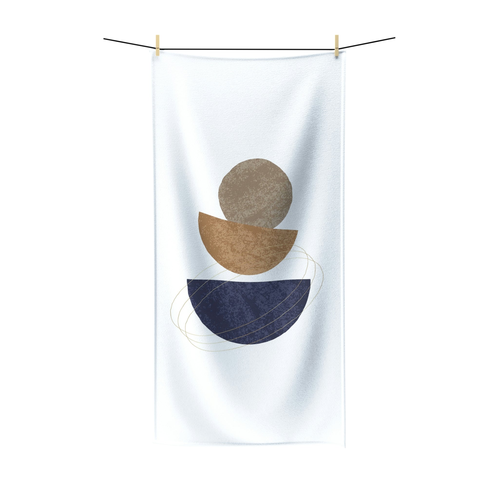 Abstract Boho Bath Towel | Mid Century Navy Beige White