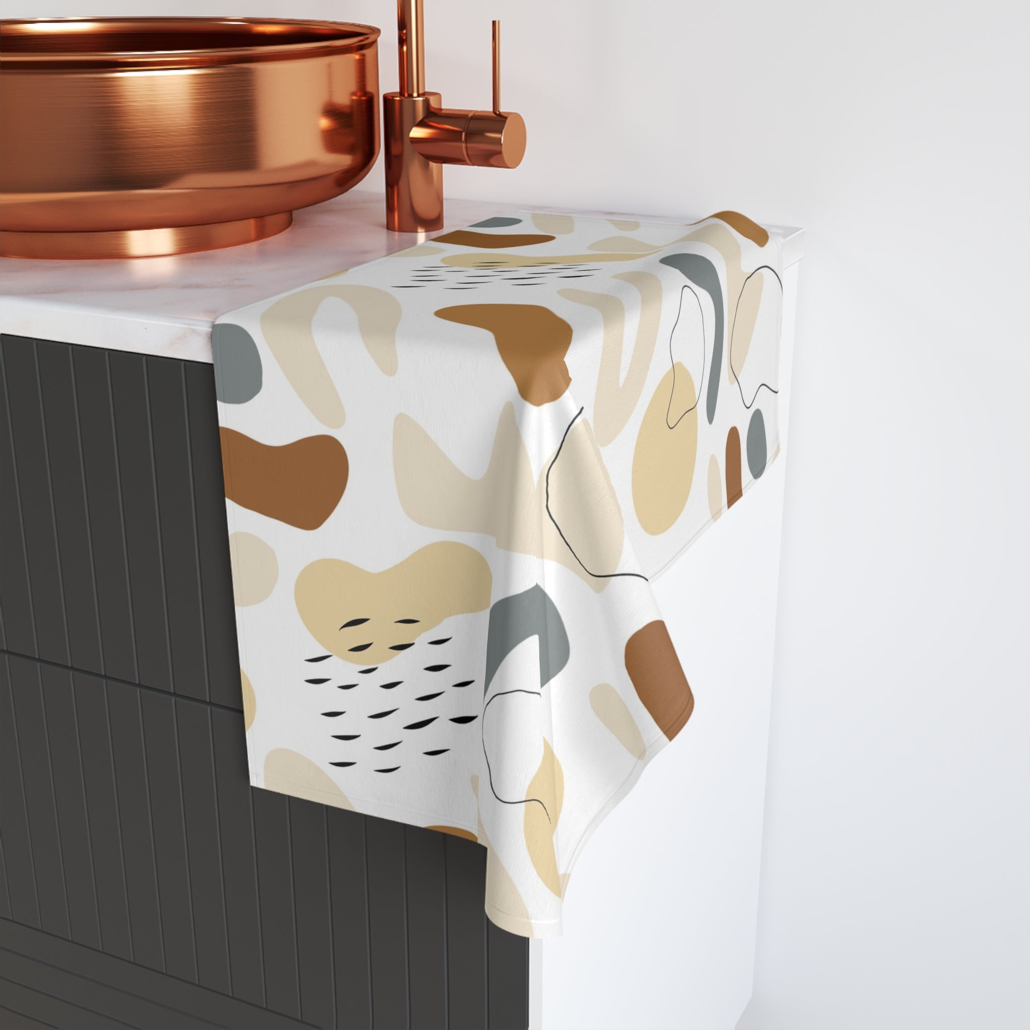 Kitchen, Bath Hand Towel | Boho White Brown Beige