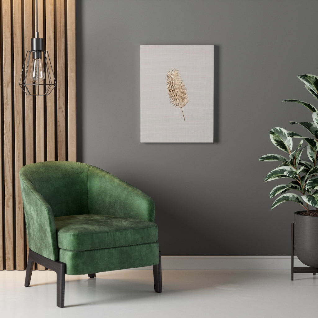 Modern Wall Canvas Art | Beige Gold Feather