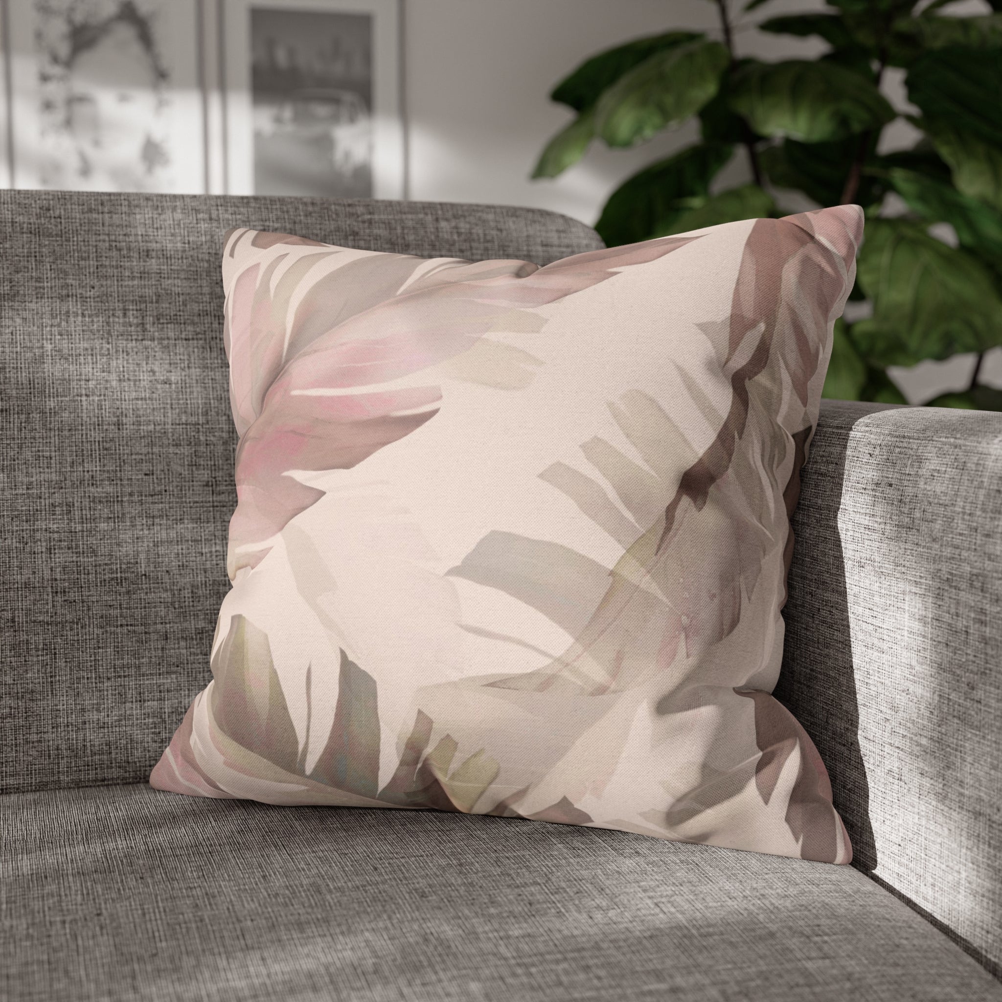Floral Pillow Cover | Blush Pink Beige, Jungle Leaves