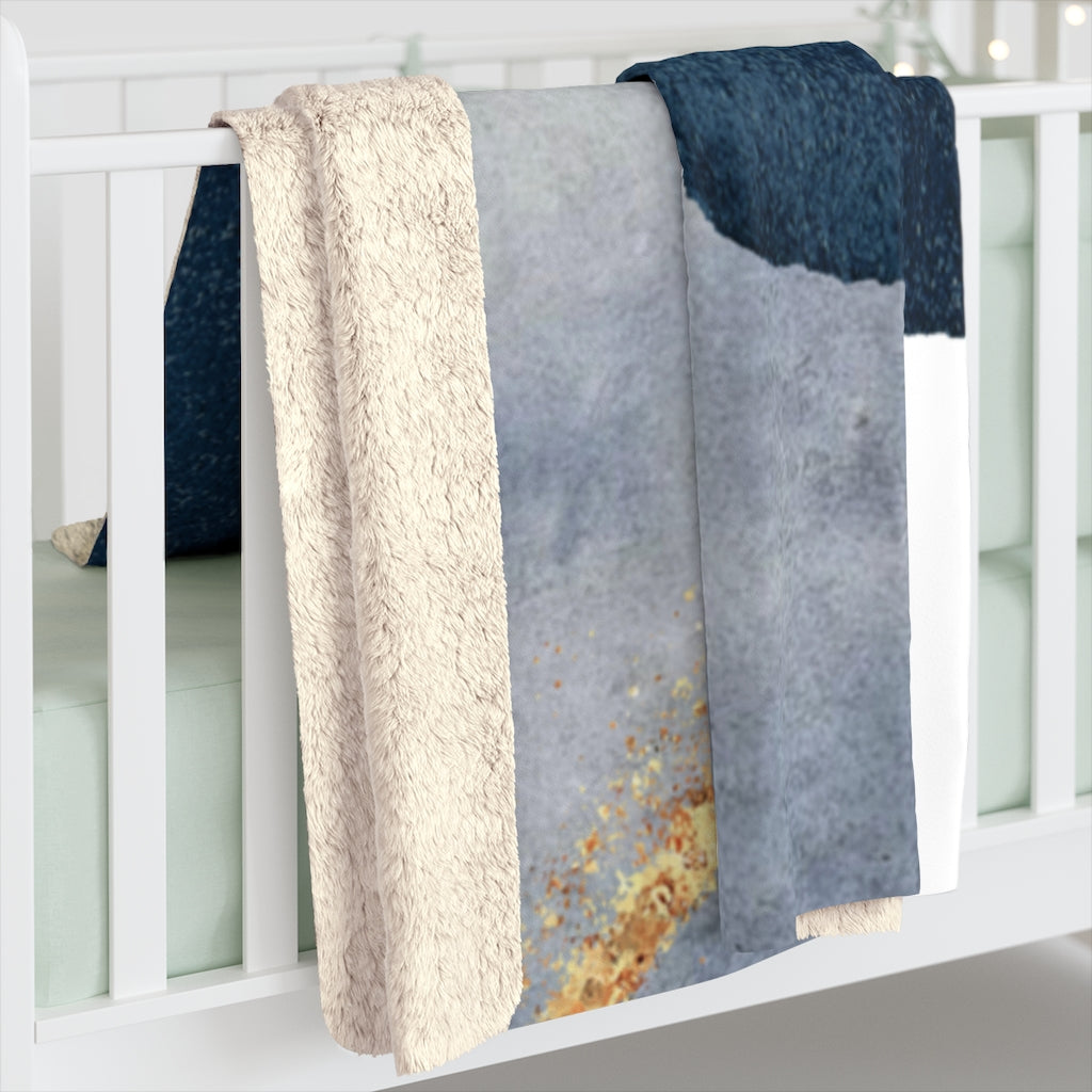 Dusty Navy Blue, Gold Color Blocks, Geometric Throw Blanket,