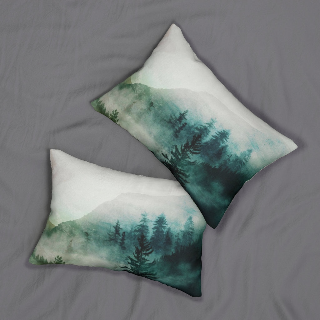 Floral Boho Lumbar Pillow | Green Ombre Forest