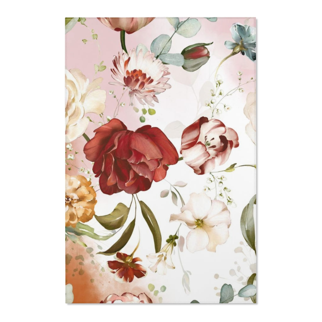 Floral Area Rug | Red Pink Rust Flowers