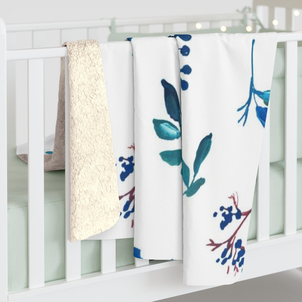 Floral Boho Comfy Blanket | Teal Blue White