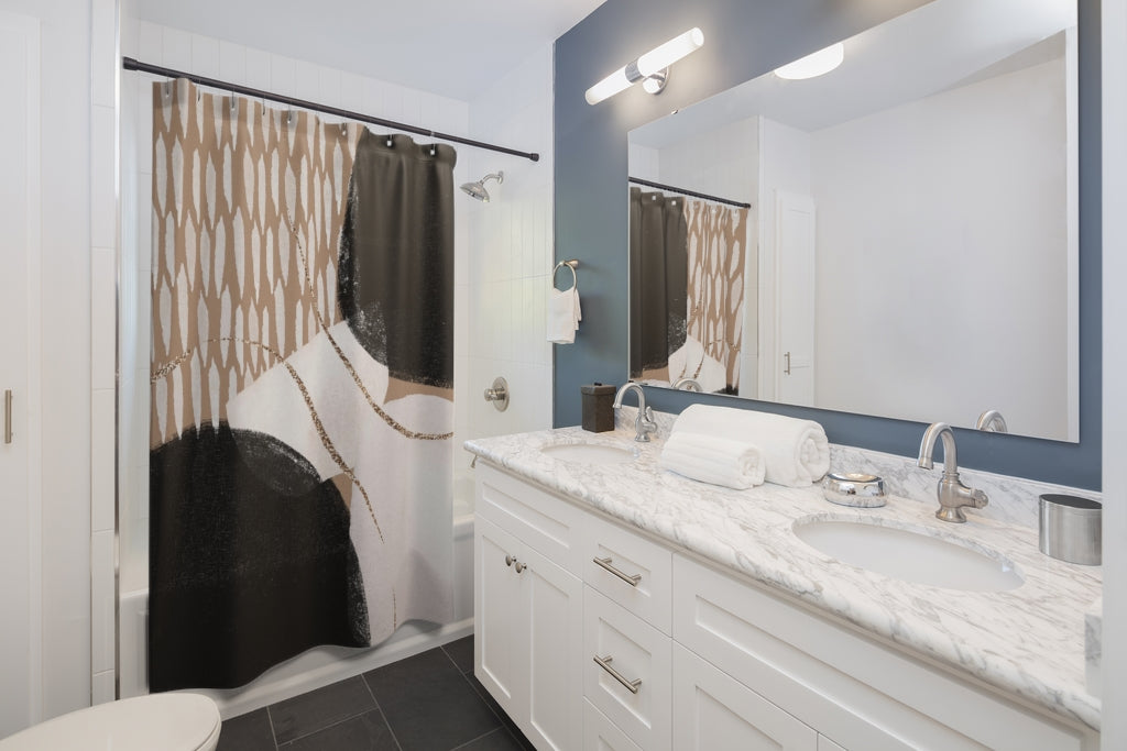 Abstract Boho Shower Curtain | Beige Cream Black