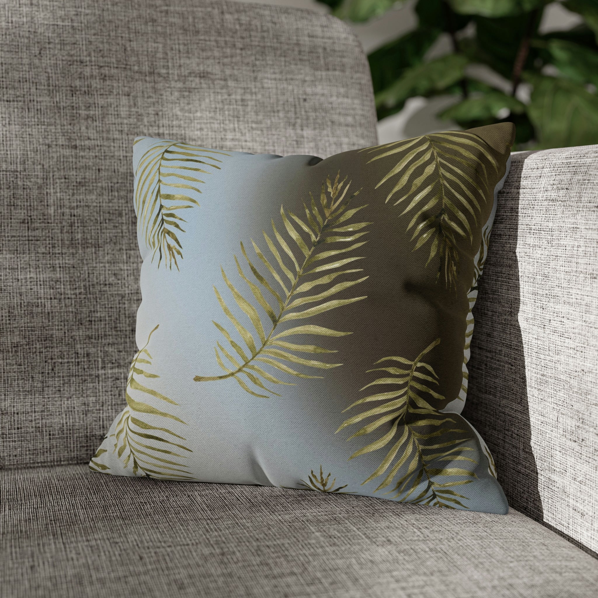 Floral Boho Pillow Cover | Palm Leaves Blue Beige