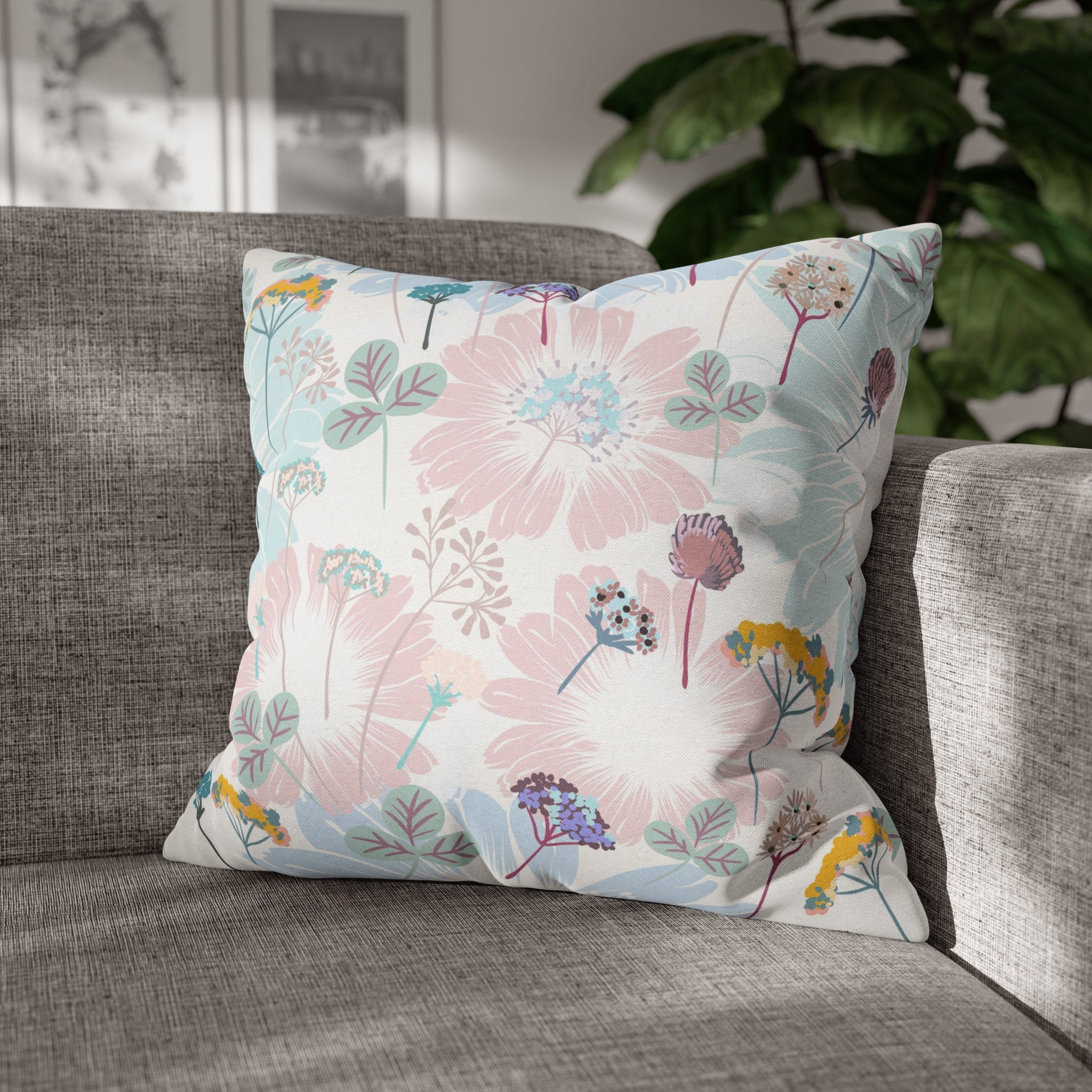 Floral Boho Pillow Cover | Spring Pastel Blue Pink