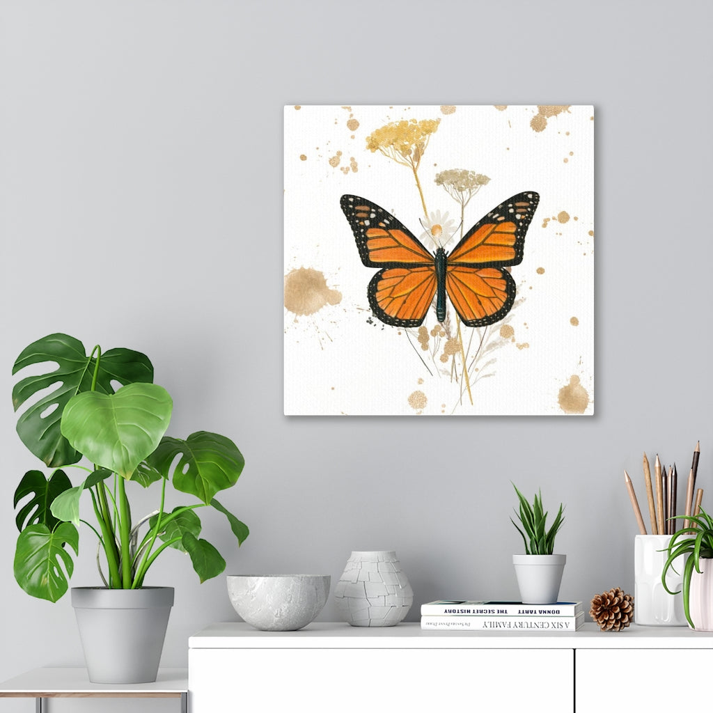 WHIMSICAL WALL CANVAS ART | White Gold Orange Butterfly