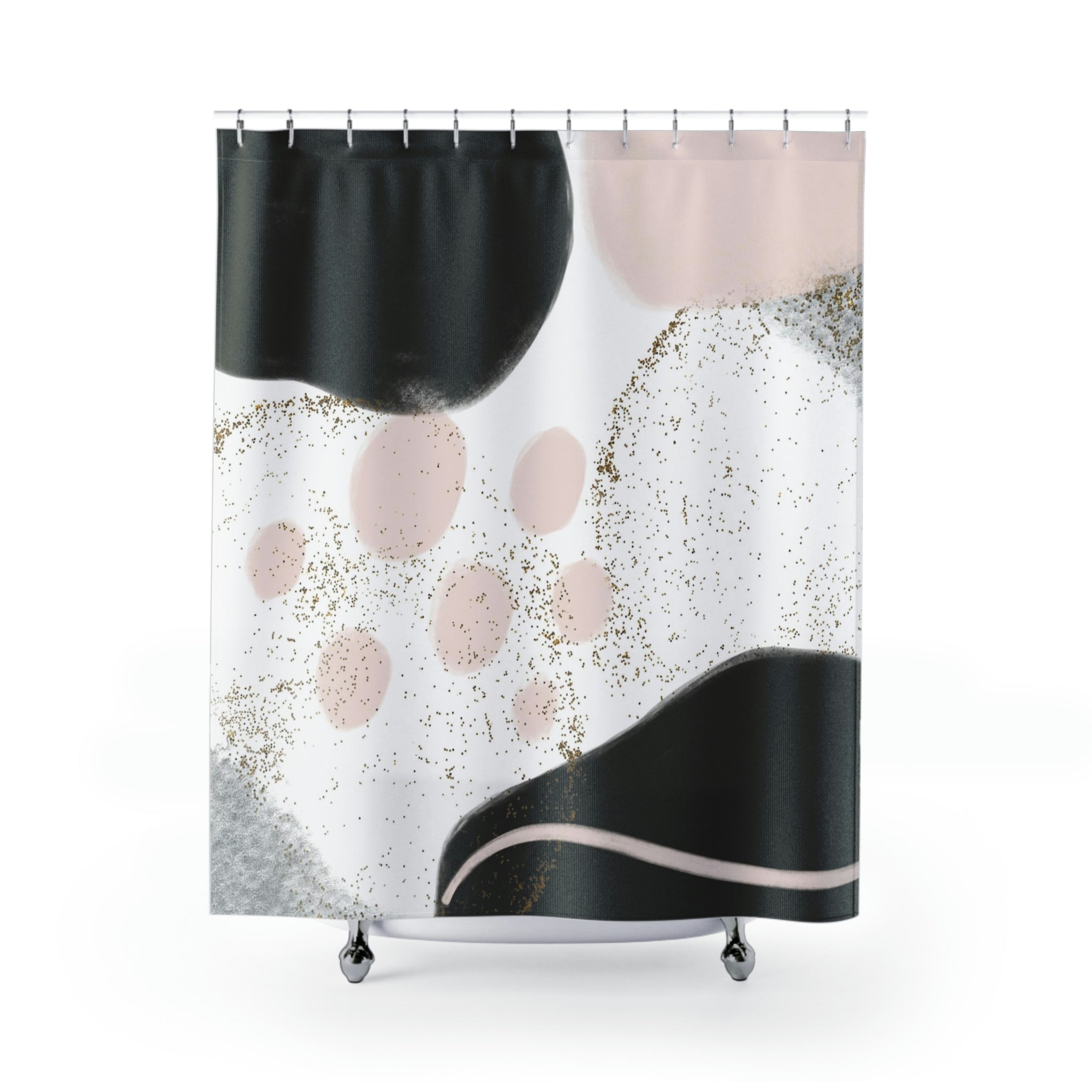 a black and white arty shower curtain