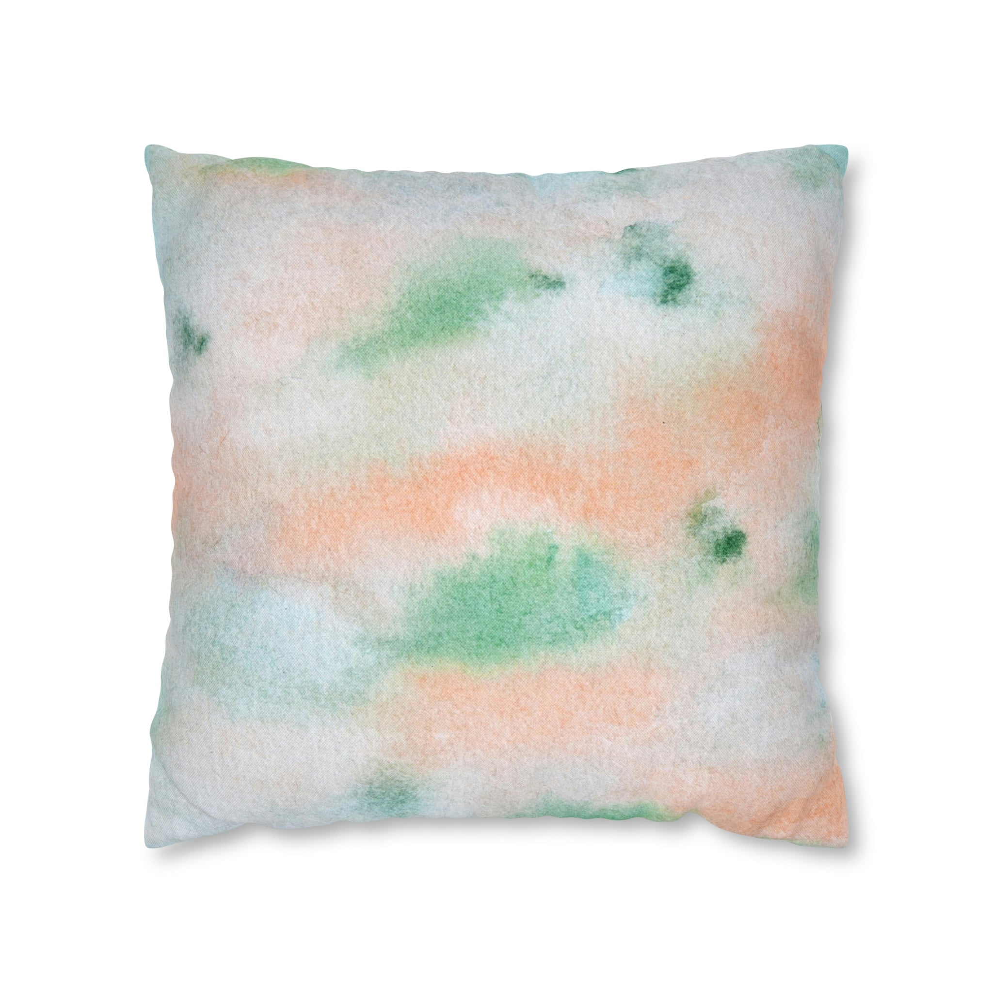 Abstract Boho Pillow Cover | Green Peach Pink Ombre Watercolor