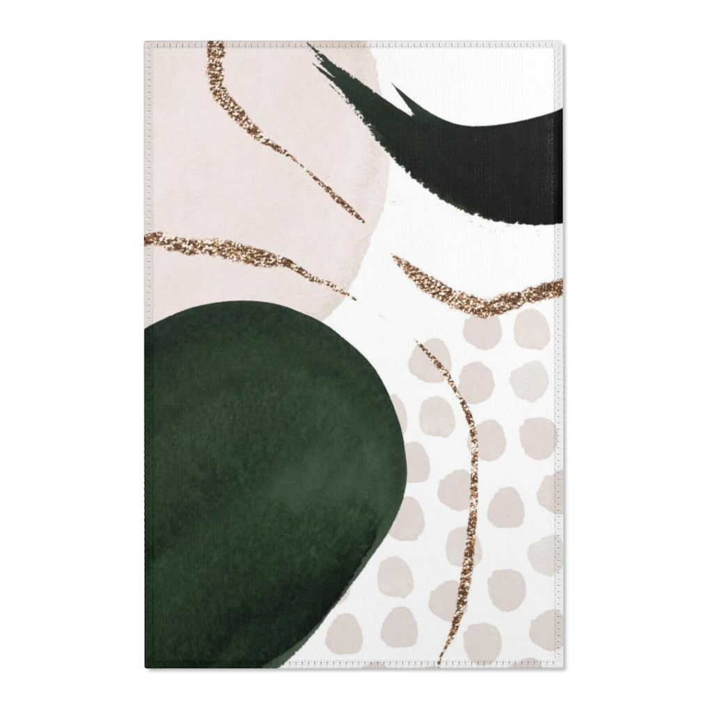 Abstract Area Rug | Green Beige Black Cream Gold