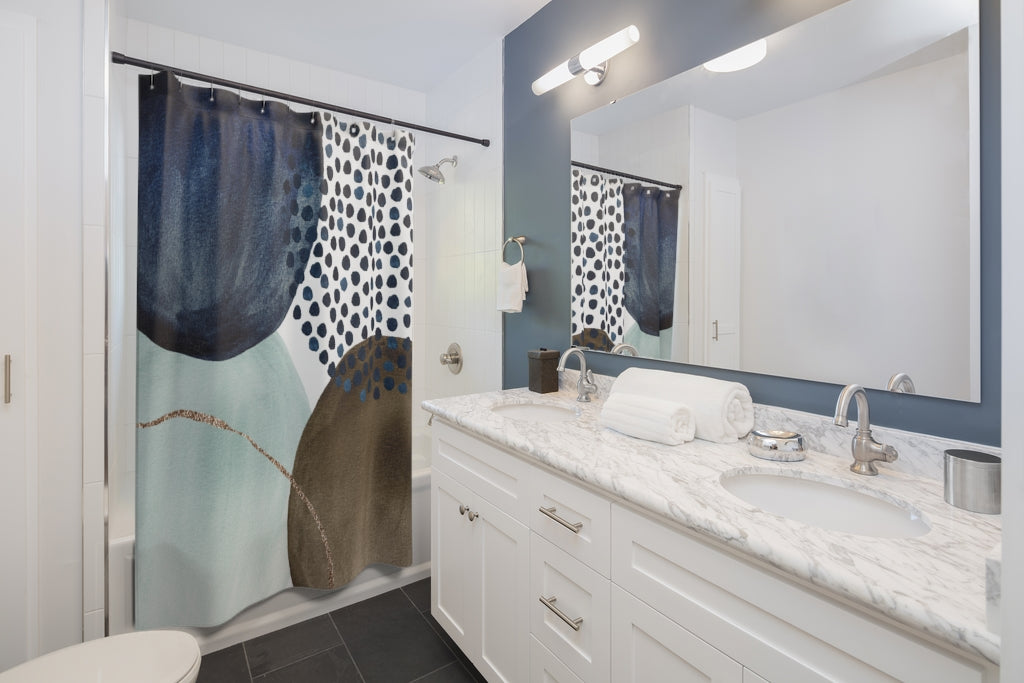 Abstract Shower Curtain | Navy Taupe Teal