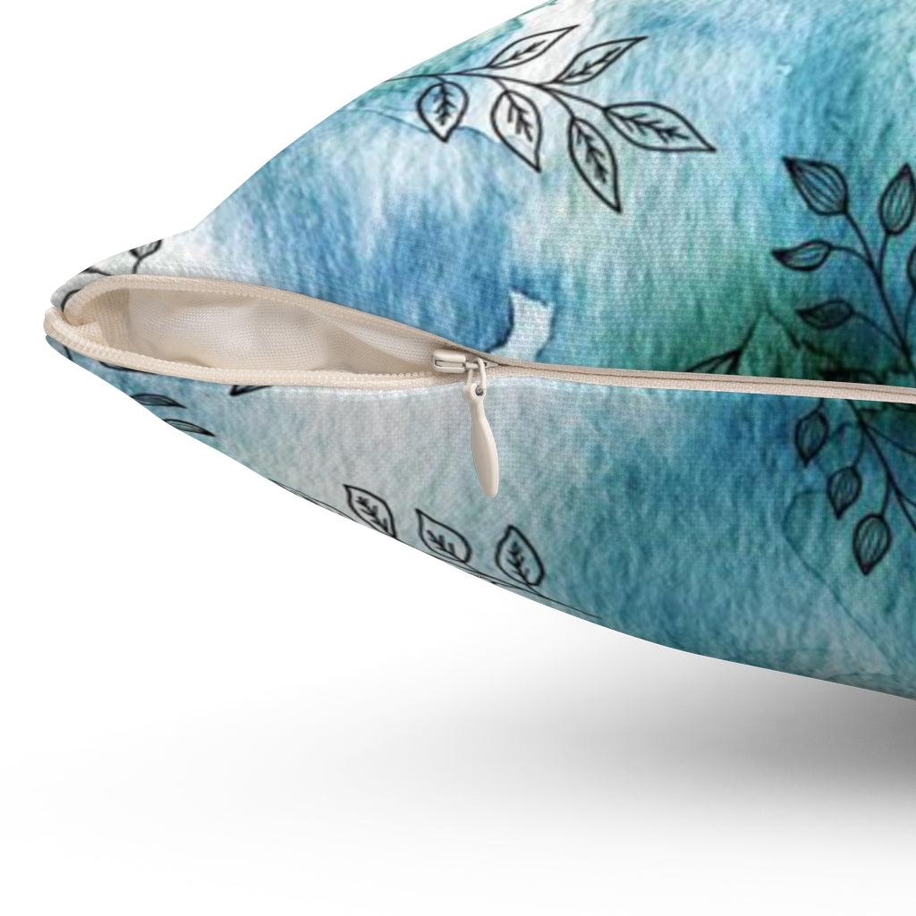 Floral Boho Pillow Cover | Teal Blue Green White Leaves