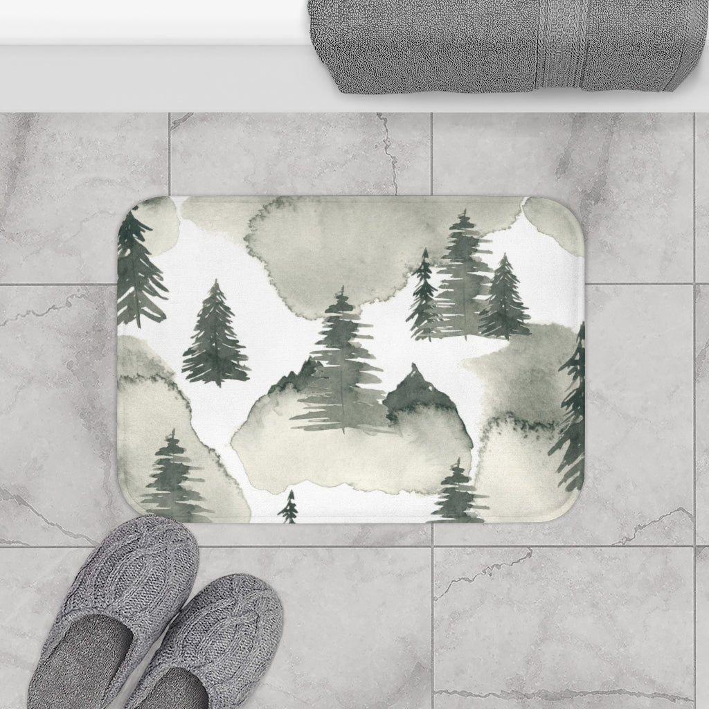 Cute Boho Bath Mat | Floral Sage Green Forest Woodlands Abstract