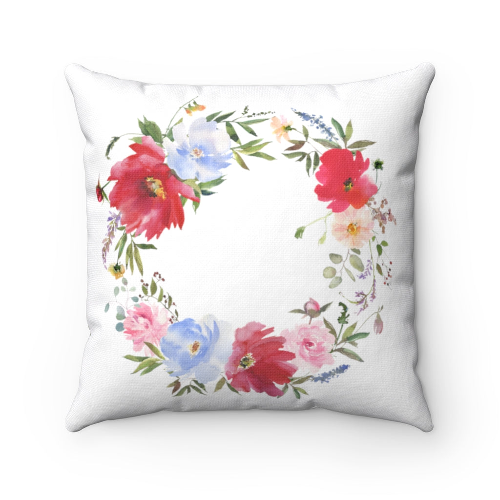 Floral Boho Pillow Cover | White Pastel Red Blue Pink Green