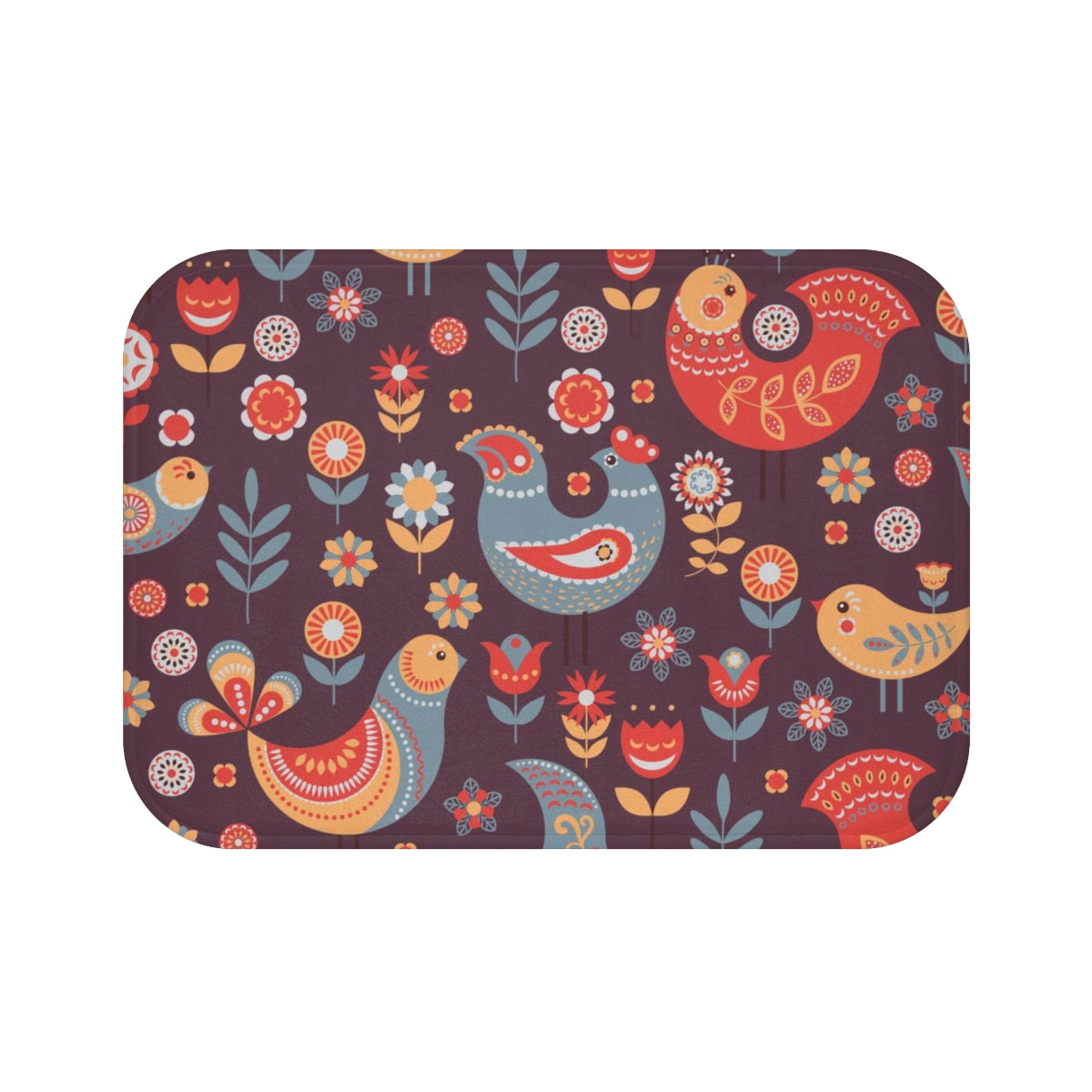 Christmas Bath Mat | Burgundy Gray Red Nordic Birds